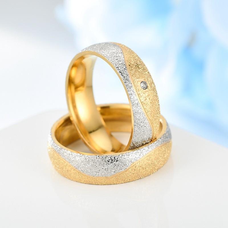Fashion Titanium Steel Couple Diamond Ring, Matte 18K Gold-plated Men's and Women's Ring Jewelry