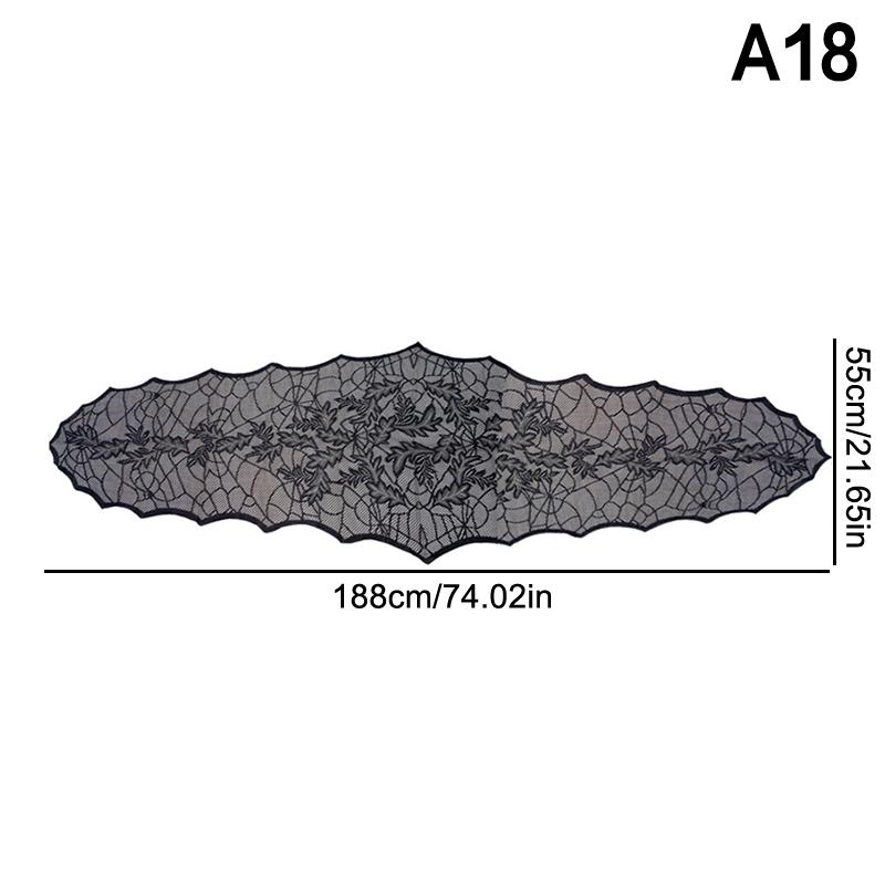 Spooky Halloween Table Runner Black Lace Spider Web Design Tablecloth Fireplace Scarf Haunted House Decor Party Decoration