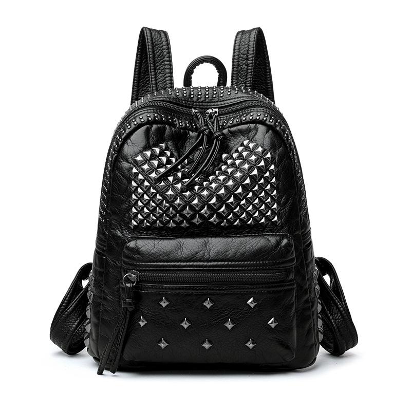 Рюкзак из ПУ с заклепками Женский дорожный рюкзак чёрный