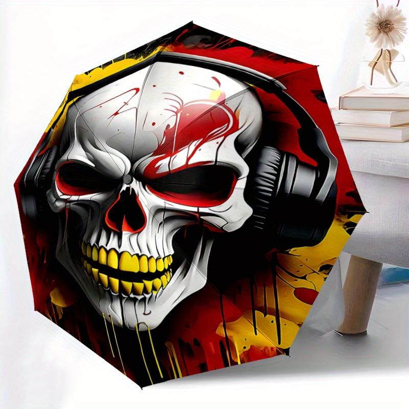 1pc Headphones of Death Automatic Opening and Closing Folding - A Good Choice for Gifts, Fashionable and Convenient Umbrella With Cute Cartoon Ch