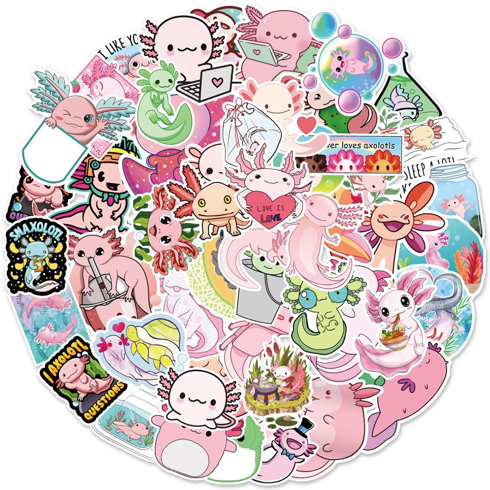 50 Cute Cartoon Cute Axolotl Notes Luggage Water Cup Skateboard Doodle Decorative Stickers