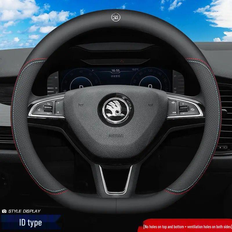 Genuine Leather Ultra-thin Breathable Anti-slip Steering Wheel Cover for All Seasons