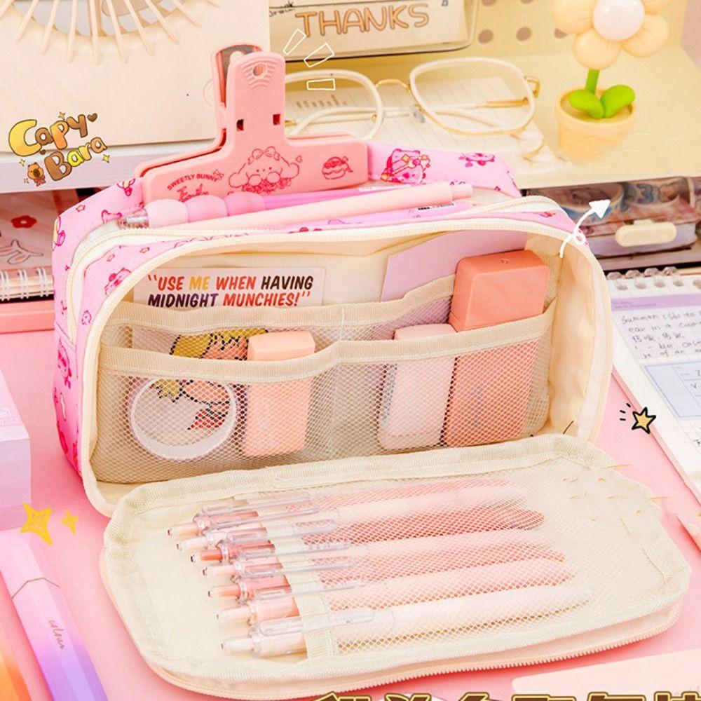 Large Capacity Cartoon Pencil Cases Canvas Stationery Bag Portable Capybara Pen Bag  Students Gift