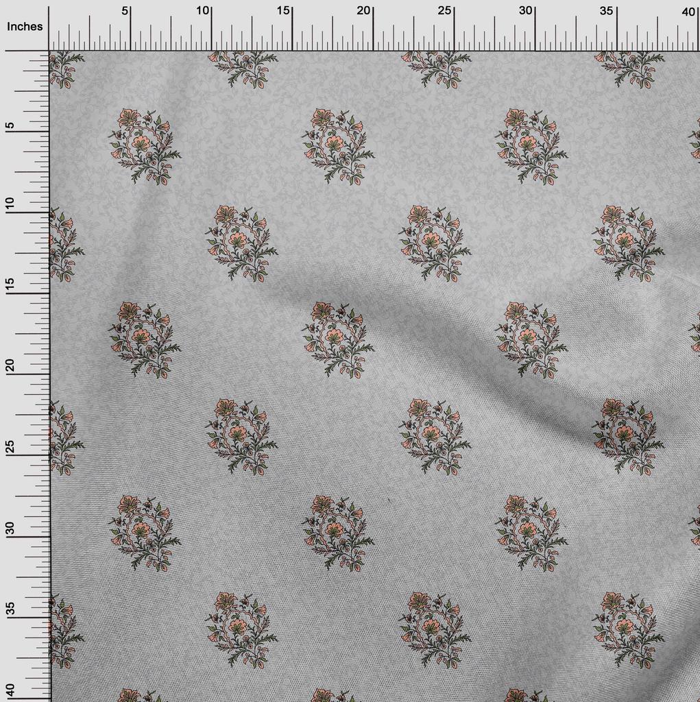 oneOone Cotton Flex Light Gray Fabric Leaves & Floral Block Dress Material Fabric Print Fabric By The Yard 40 Inch