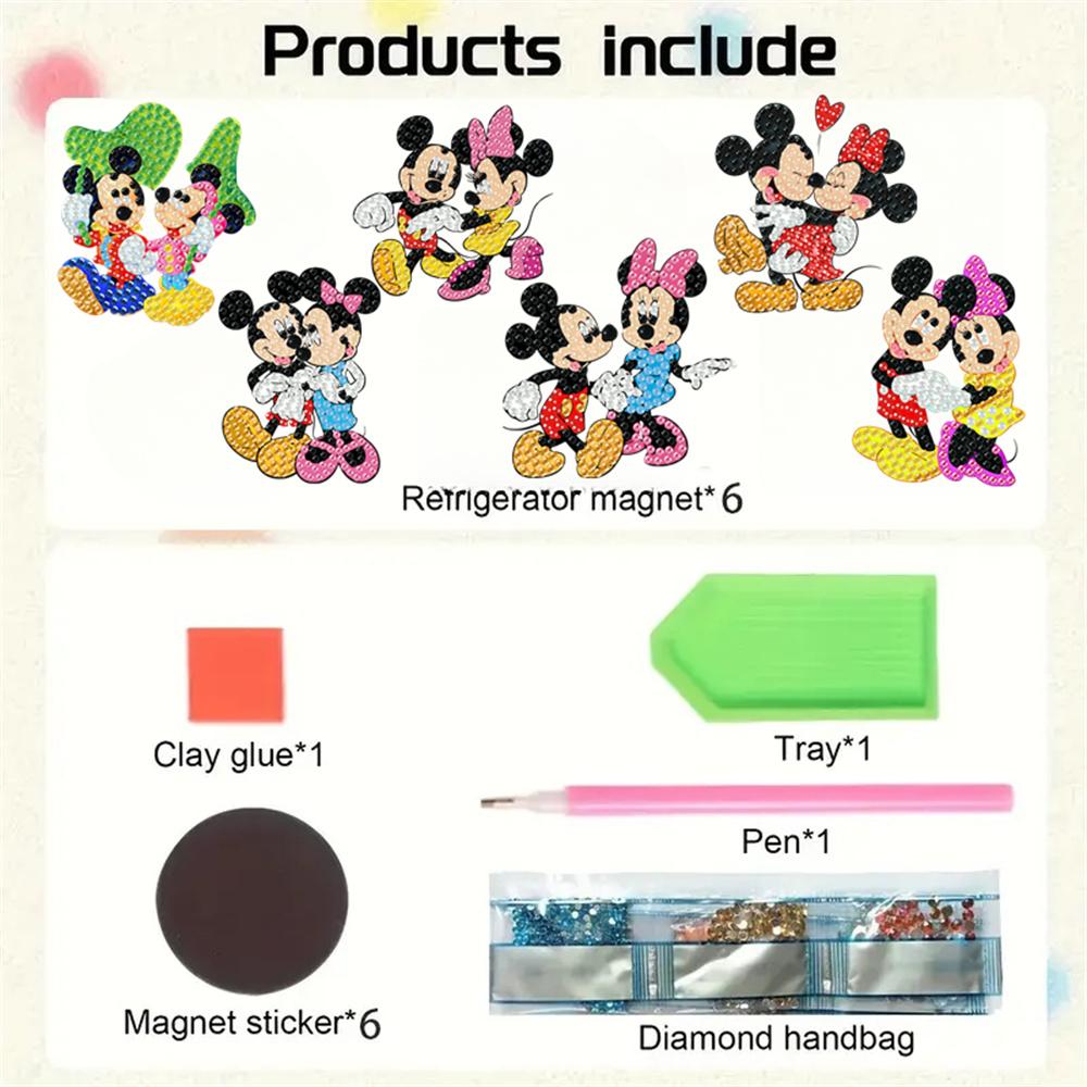 6Pcs Mickey Minnie Series Diamond Art Fridge Magnet Diamond Painting Refrigerator Magnet Diamond Painting Fridge Magnet for Adults Beginners