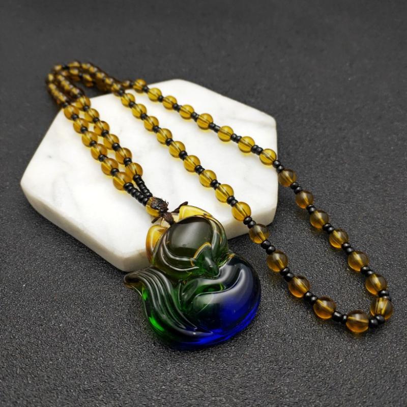 Chinese Style Three Colours Guanyin Buddha Necklace Pendant Exquisite Mascot Sweater Chain Fashion Jewelry Holiday Gift