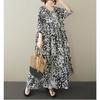 Ladies' Casual Vacation Black and White Leopard Print Round Neck Shoulder with Loose Sleeves, Big Swing Dress