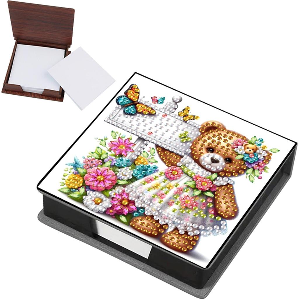 PU Animals Gem Painting Memo Pad Holder Mosaic Kit Flowers Rhinestones Post It Dispenser Animals & Flowers for Home Office
