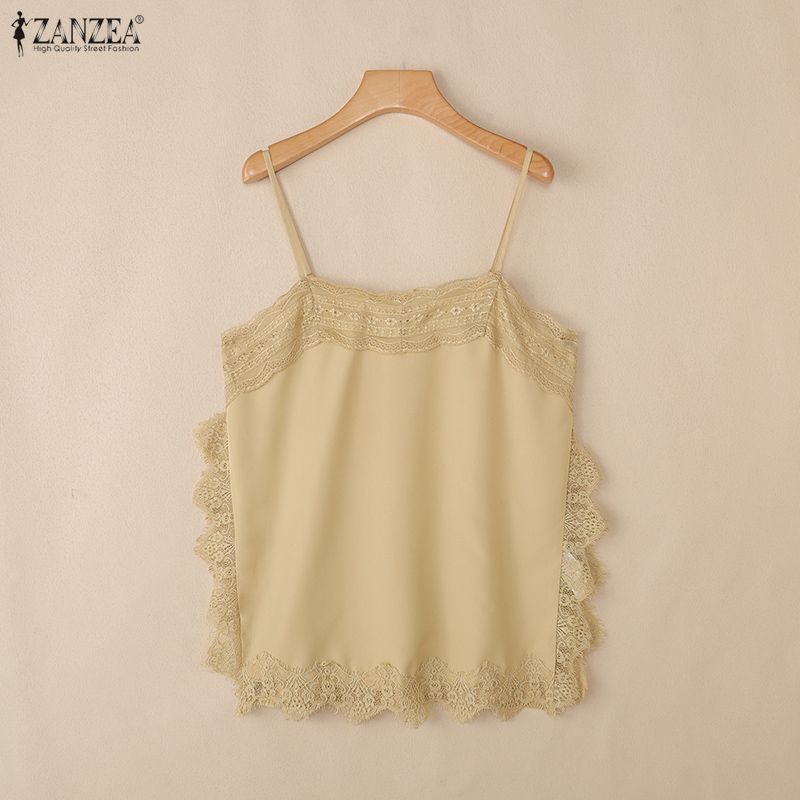 ZANZEA Women Elegant Lace Splice Vest Tops Summer Loose Casual Sleeveless Camisoles
