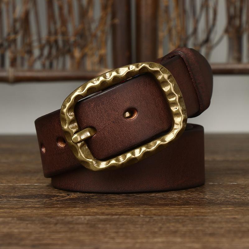 Men's Thick Belt Thick Retro Brass Buckle High-End First Layer Cowhide Leather Jeans Belt