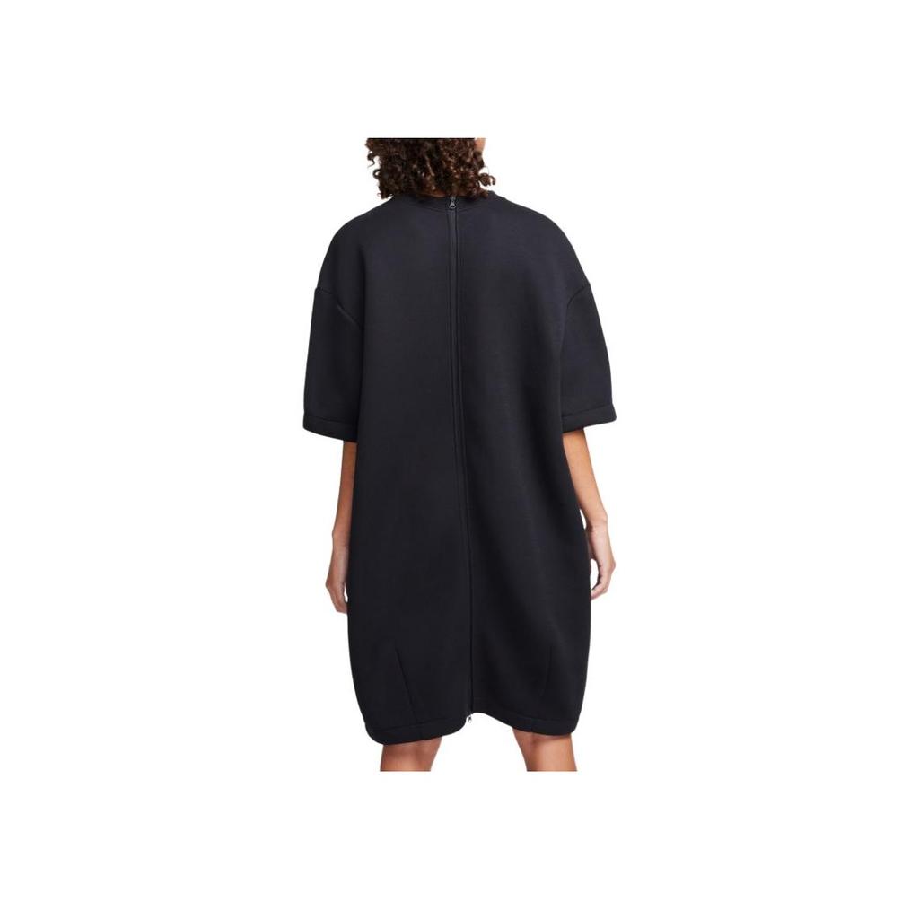 Nike Logo Solid Color Symmetrical Loose Fitting Bodycon Dress Round Neck Casual Short Sleeve Dress Women Dresses Black FB8337-010