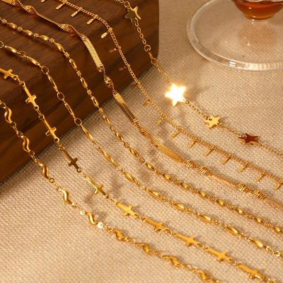 Classic Handmade Five Point Star Necklace Gold Bead Collarbone Chain Titanium Steel Fade Resistant Necklace
