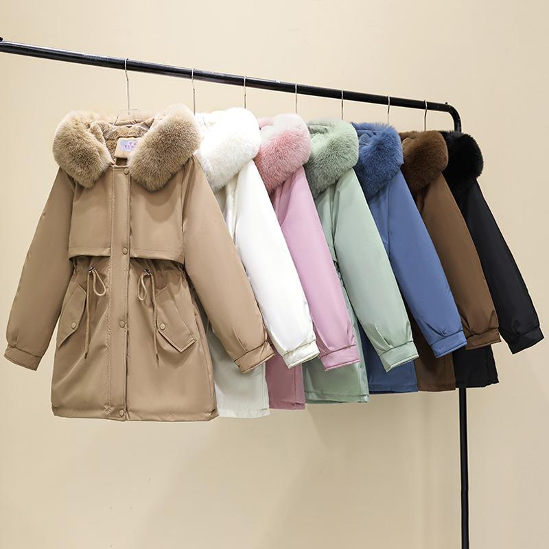 2025 New Pie Overcomes Plush Padded Padded Padded Jacket Women's Medium and Long Large Fleece Collar Plush Edition Slim Padded Jacket Thick Jacket