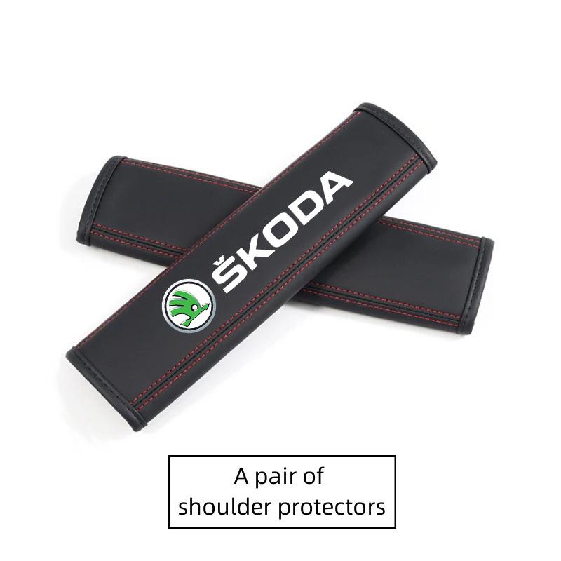 AAAAM1 Leather Car Headrest Neck Pillow Seat Belt Shoulder Pad For Skoda Octavia Superb Rapid Kodiaq Karoq Fabia Kamiq Roomster Citigo