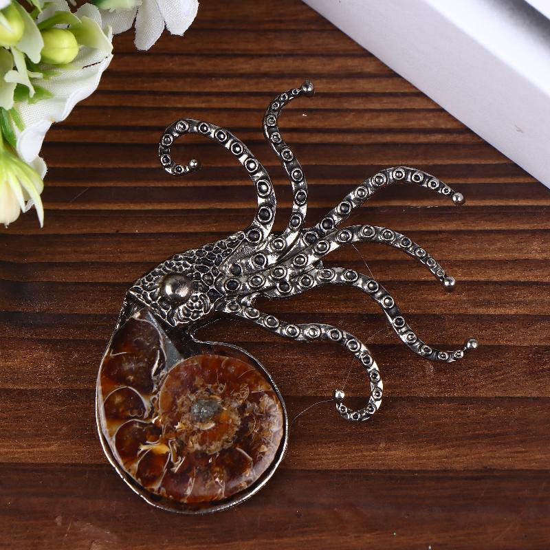 Octopus Brooch Octopus Ornament Metal Stone Octopus Pendant Cuttlefish Figurines Statue Car Ornaments Home Decor Crafts