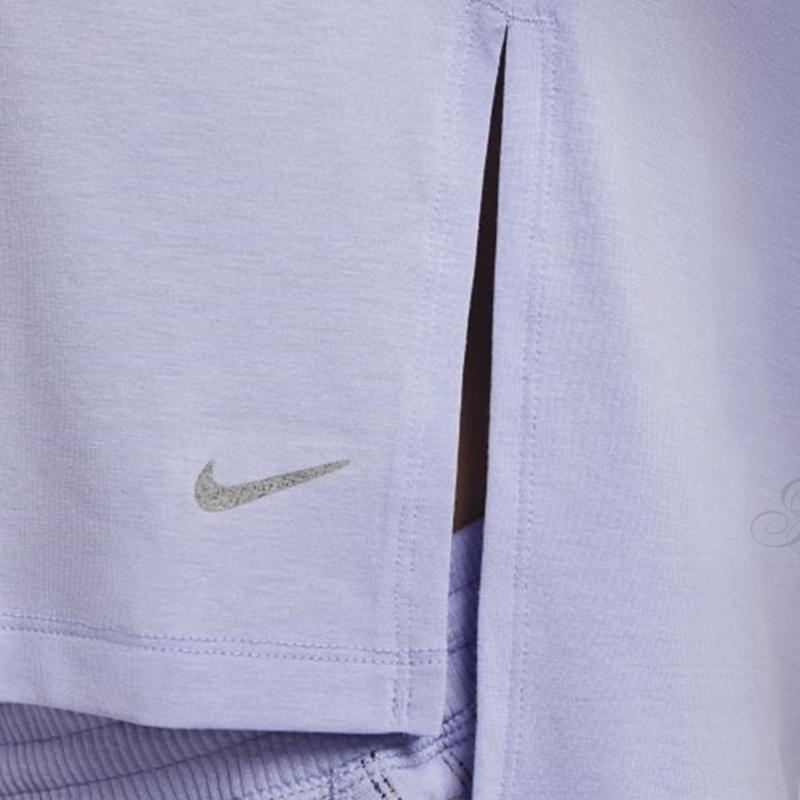 Nike Yoga Dri-Fit Side-Slit Round-Neck Short-Sleeve T-Shirt Women Tops Purple DM7026-569