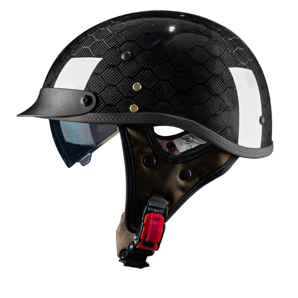 Half Helmet Men's Motorcycle Carbon Fiber Helmet Women's Locomotive Retro Summer Electric Car Scoop Helmet