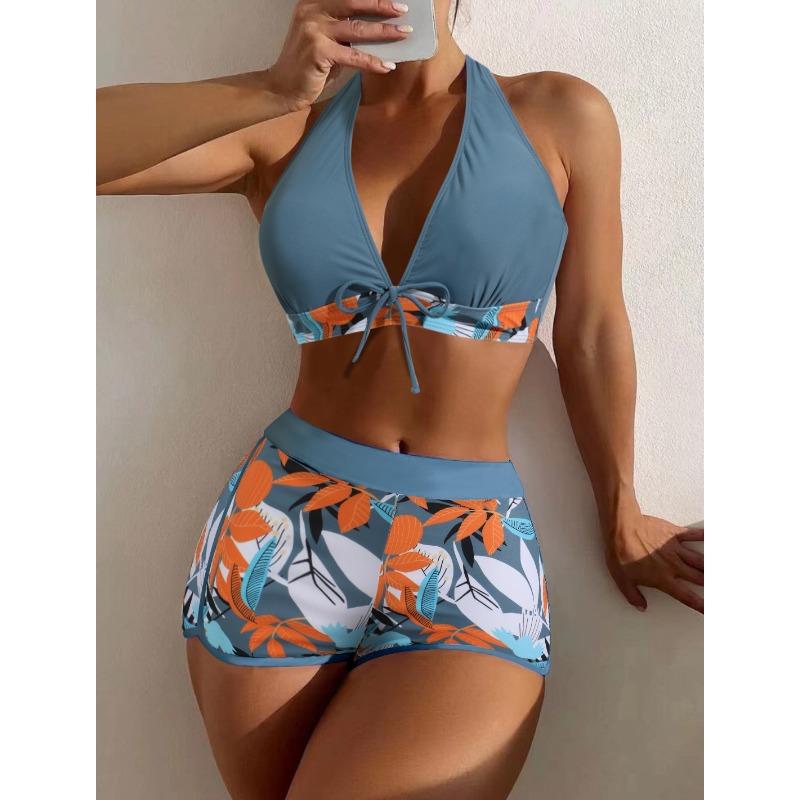 New split swimsuit women's deep, flat angle sports high waist print sexy bikini fashion sexy