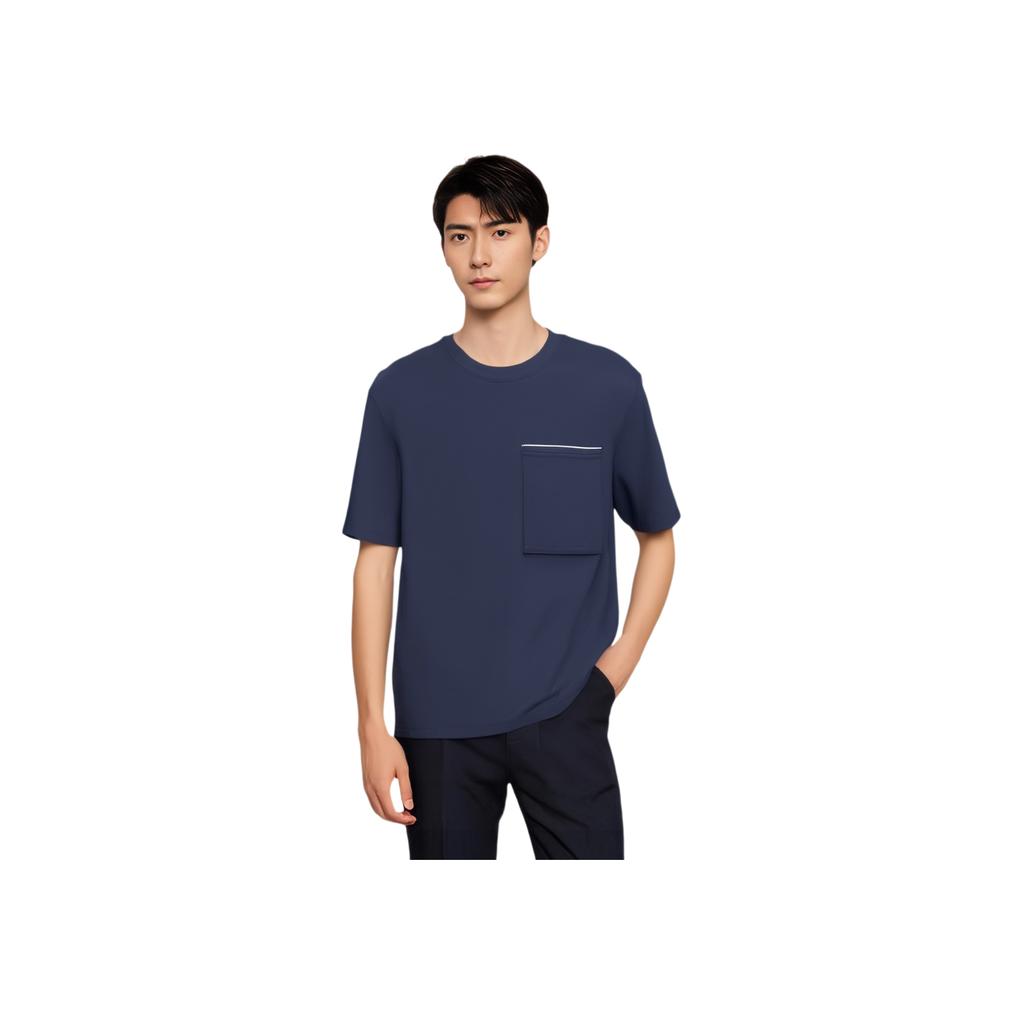 Skechers DIA-S Series Breathable Crew Neck Solid Color Short Sleeve T-Shirt Men Tops Boat-Captain-Blue L225M189-01KA