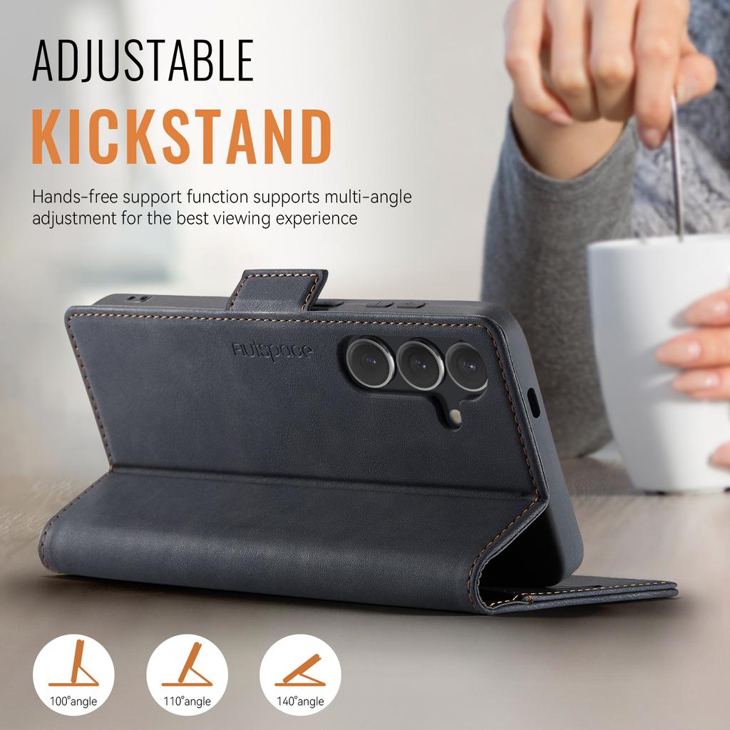 Für Samsung Galaxy S24 Hülle AUTSPACE A11 RFID-Blockierung Retro Leder Handy Brieftaschenhülle