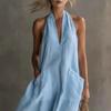 Summer Dress for Women Casual Deep V Neck Halter Sleeveless Long Dress Beach Vacation Flowy A-line Dress with Pockets