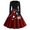 Christmas Print Flare Dress For Women Long Sleeve Dress Hollow Party Casual Square Collar Dresses