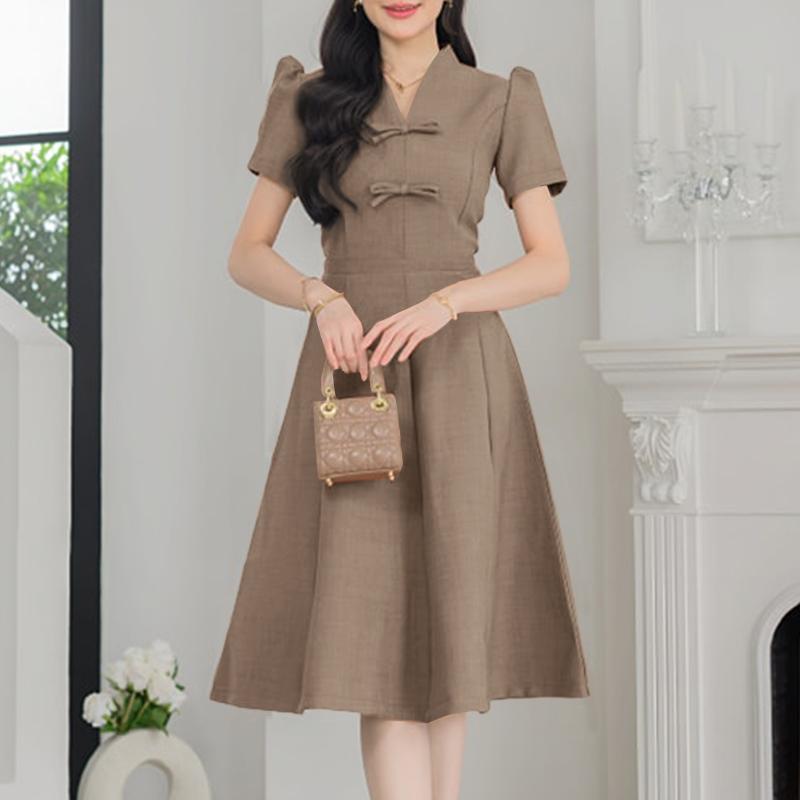 

ZANZEA Women Elegant Casual V-Neck Short Sleeve A-line Dress 5XL сірий колір