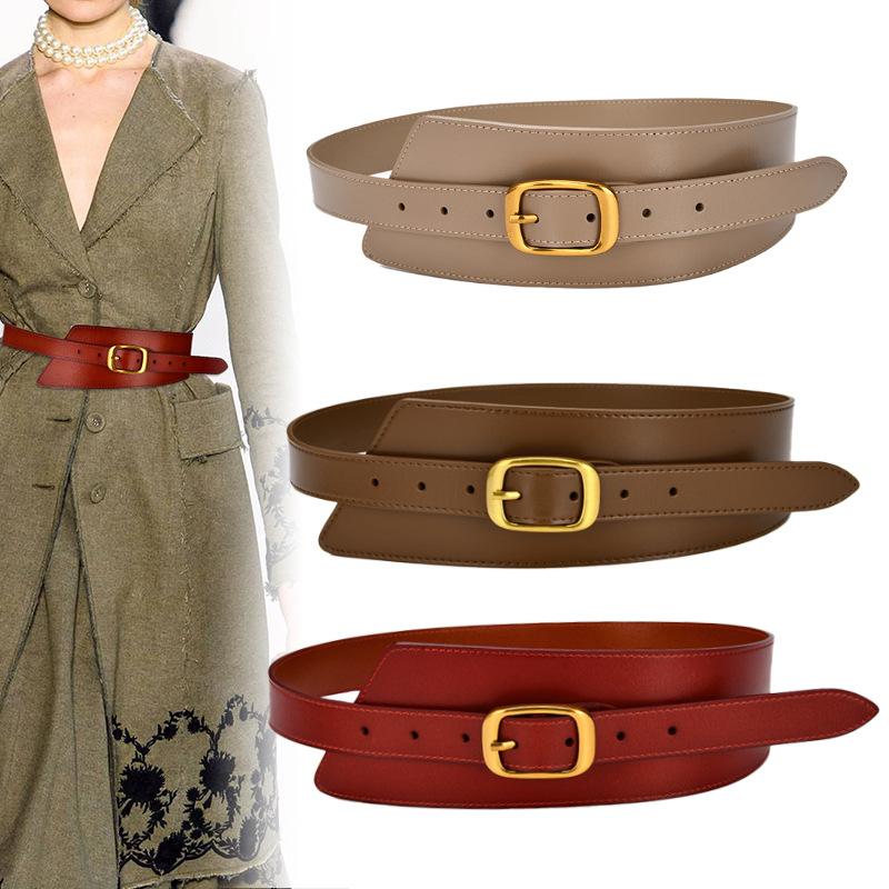 Winter Wide Belt Women's Cowhide Waist Enclosure Decoration with Coat Coat Waist Zipper Versatile Waist Seal