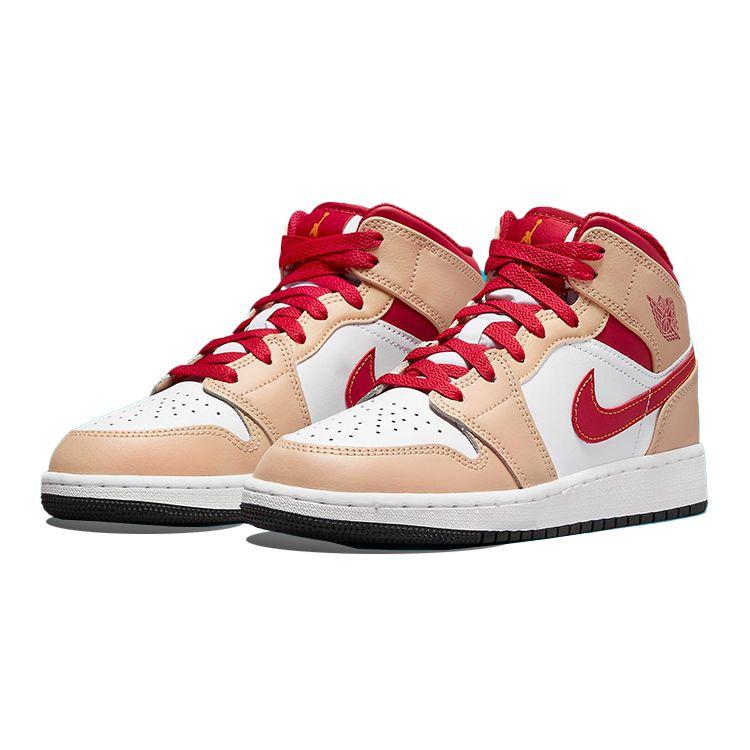Air Jordan 1 Mid GS Light Curry Cardinal Red Παιδικά Αθλητικά Παπούτσια Κρεμ Λευκό-Όνυξ Λευκό 554725-201