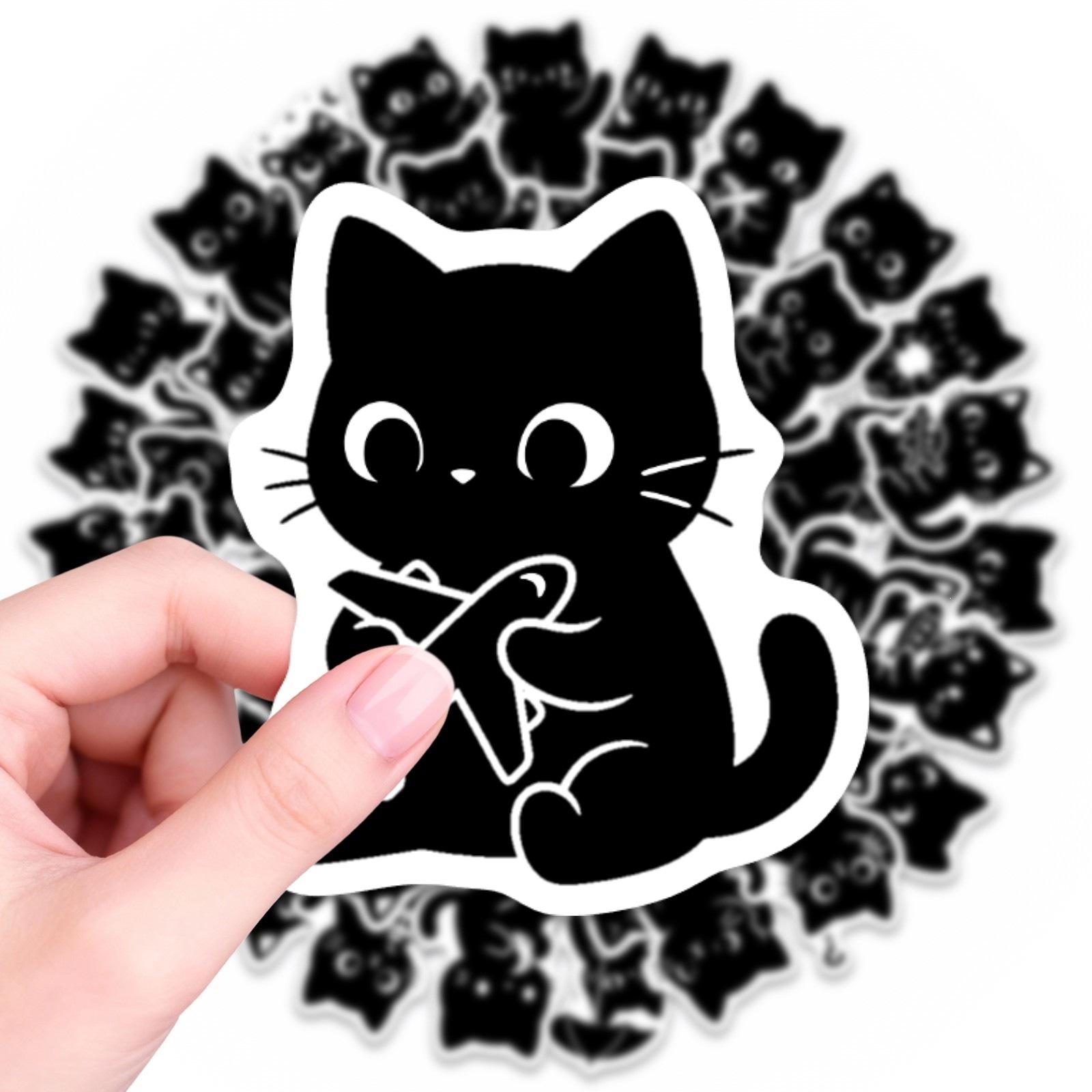

56/112Pcs Cute Solid Black Cat Stickers, Self-Adhesive Waterproof for Cup Notebook Suitcase Stationery Box Diary Creative Decals