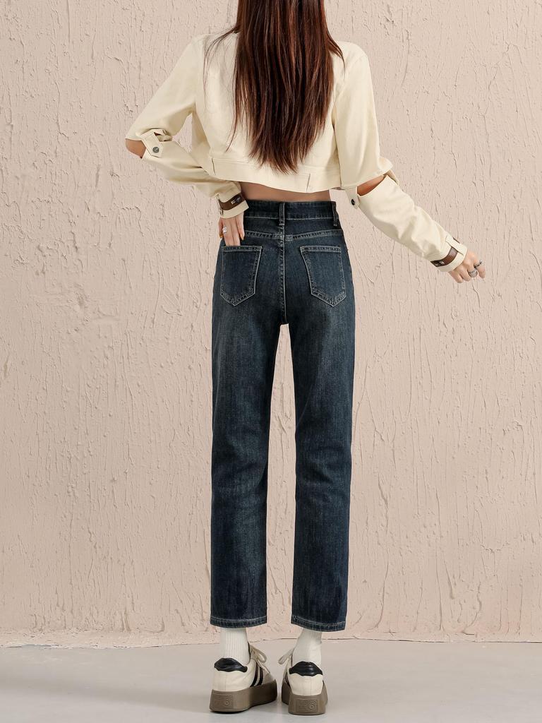2025 Retro Stretch Slimming Cigarette Jeans - Autumn/Winter Straight-Leg Baguette Pants