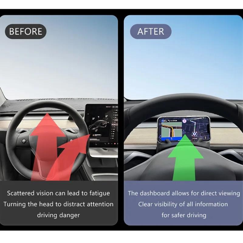 For Tesla Model 3/Y Car Steering Wheel Rear Mobile Phone Stand Car Navigation Stand Silicone Glasses Tray Sunglasses Stand
