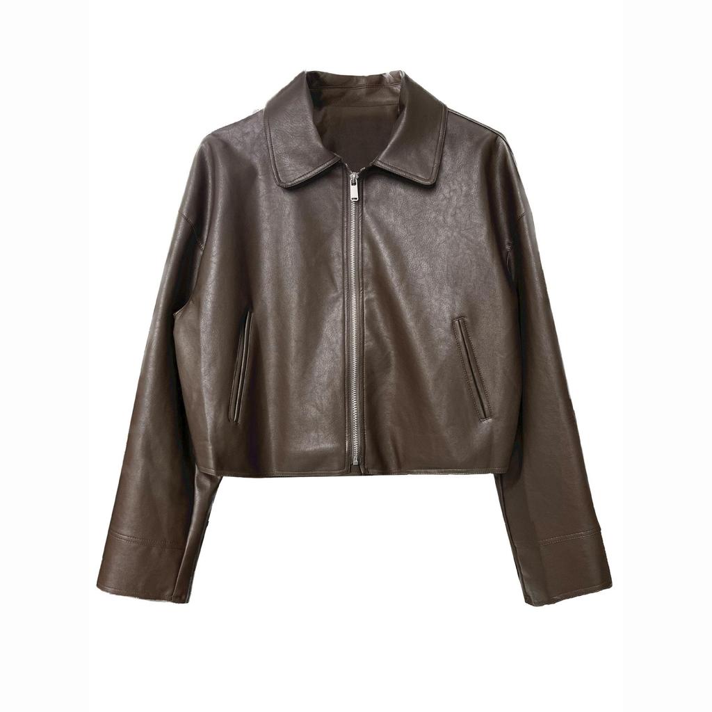 Spring Pu Leather Turn Down Collar Jacket Coat Fashion ZIP Women Classic Jacket Femme Streetwear Women Clothes