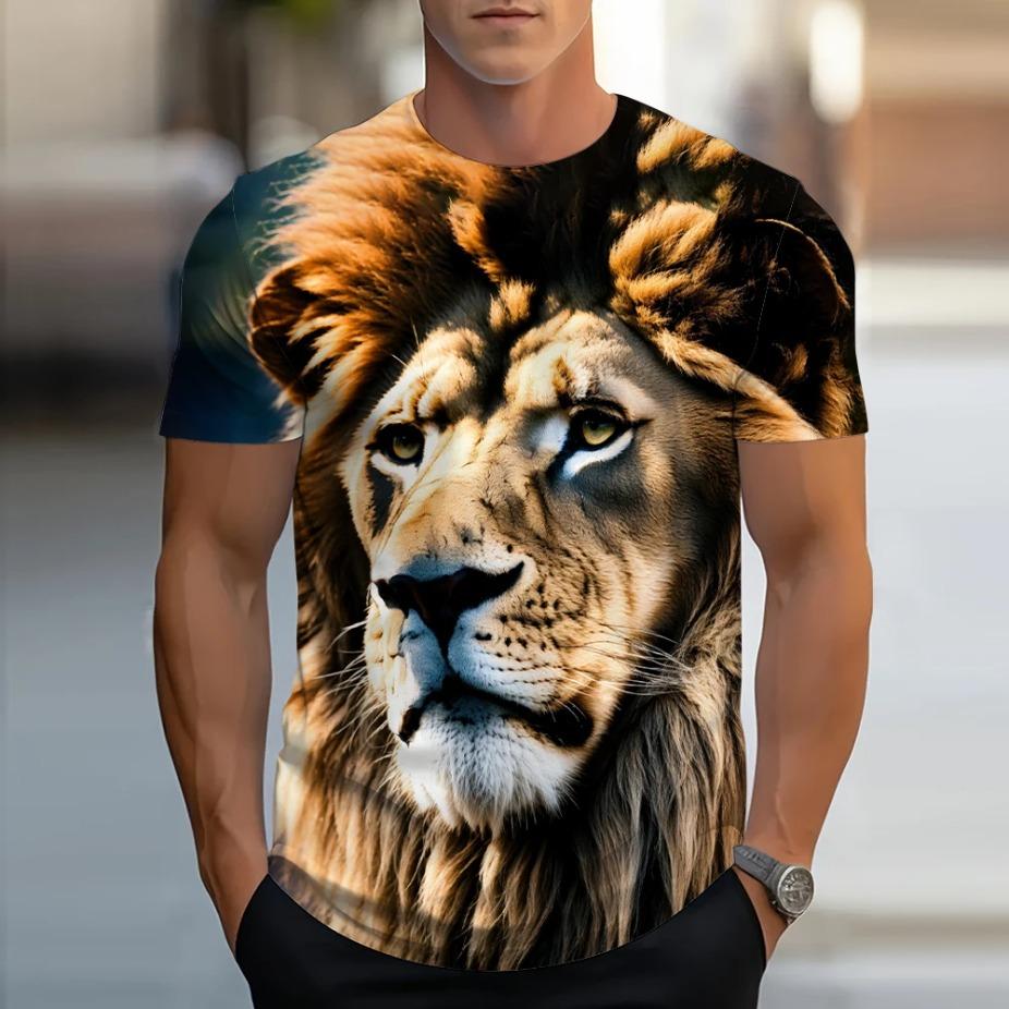 Golden Lion King 3D Printed Men's T-shirt Summer Animal T-shirt