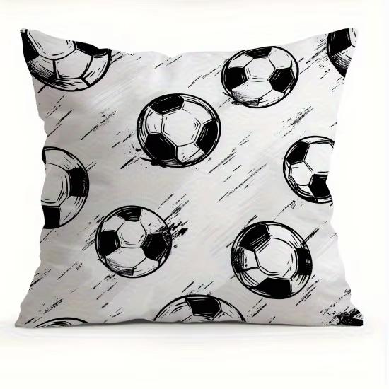 Soccer Football Pillowcase 2D Flat Printed Peach Skin Pillow Cover Black White Sports Theme Cushion Case for Boys Bedroom Sofa