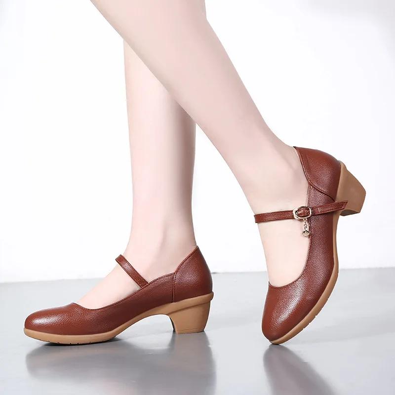 fashion women square heel dancing shoes ankle strap Mary Jane round toe comfortable ladies dancing party work wedding