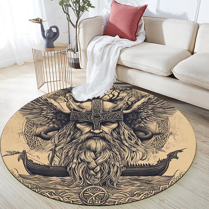 Viking Figures,Round Area Rug,Carpet Rug for Living Room Bedroom Sofa Playroom Decor,Non-slip Floor Mat