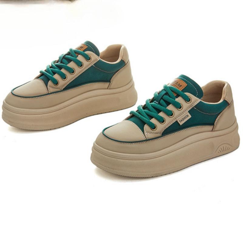 

Женские белые туфли на толстой подошве, увеличивающие рост, для поездок на работу, повседневная обувь в стиле ретро, спортивная обувь 41 зелёный