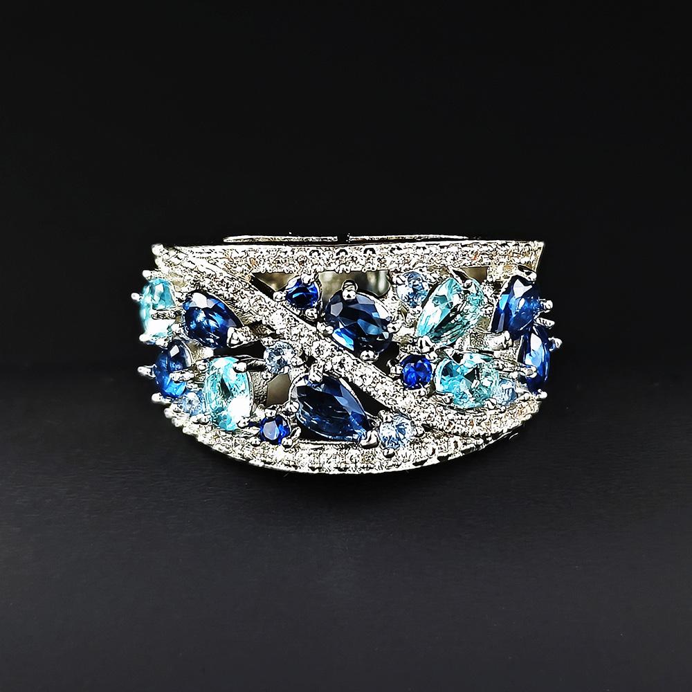 Niche Delicate Blue Color Zircon Hollow Rings For Women Size Rings Party Jewelry Charm Gifts