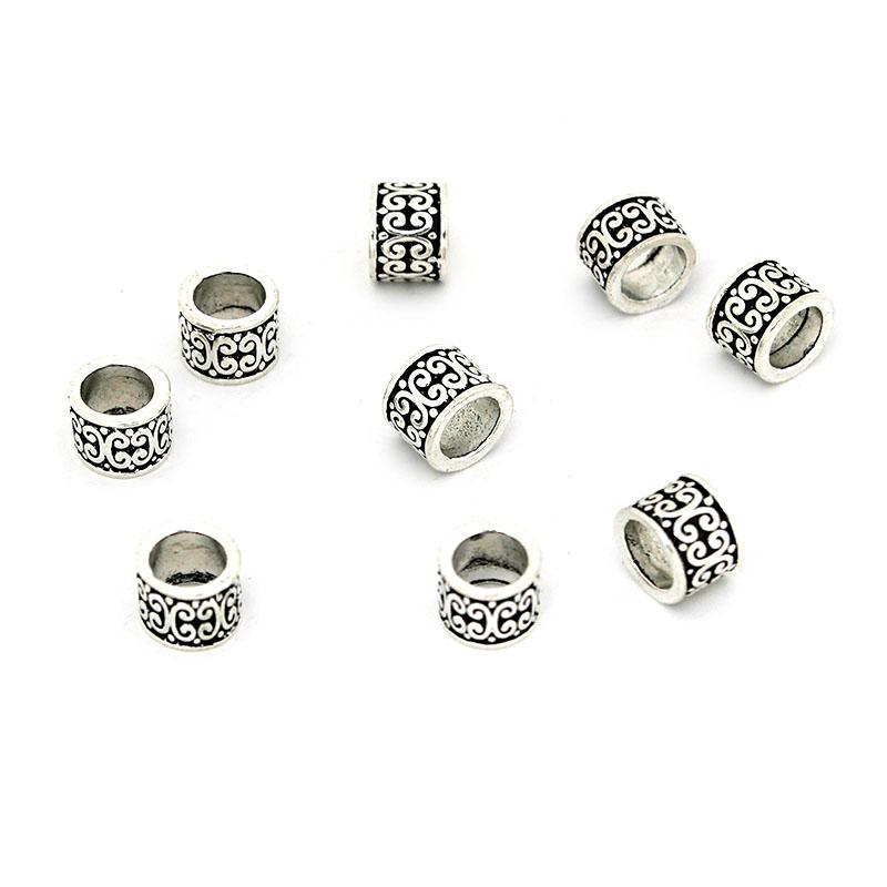 20Pcs/lot Tibetan Gold Silver Spacer Beads Alloy Big Hole Charm Beads for DIY Jewelry Bracelets Making Findings Accessories 8x7mm hole 6mm
