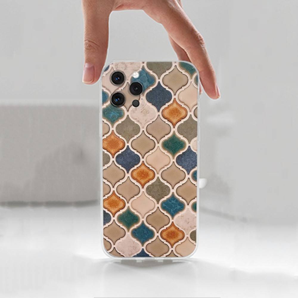 M-Moroccan Tile For iPhone 12,Mini,16,X,17,Plus,11,Max,13,XR,15,Pro,14,SE,XS,Transparent Soft Cover Case