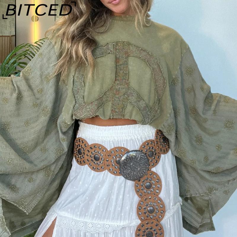 BITCED Women's Printed O-Neck Loose-Fit Casual Top