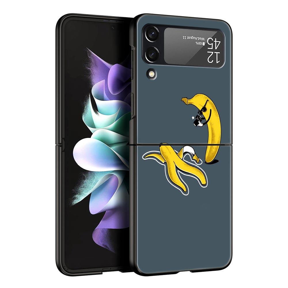 Funny Bite Apple Banana Hard PC Phone Case For Samsung Galaxy Z Flip 7 6 5 4 Black Cover For Galaxy Z Flip 3 Foldable Fundas Bag