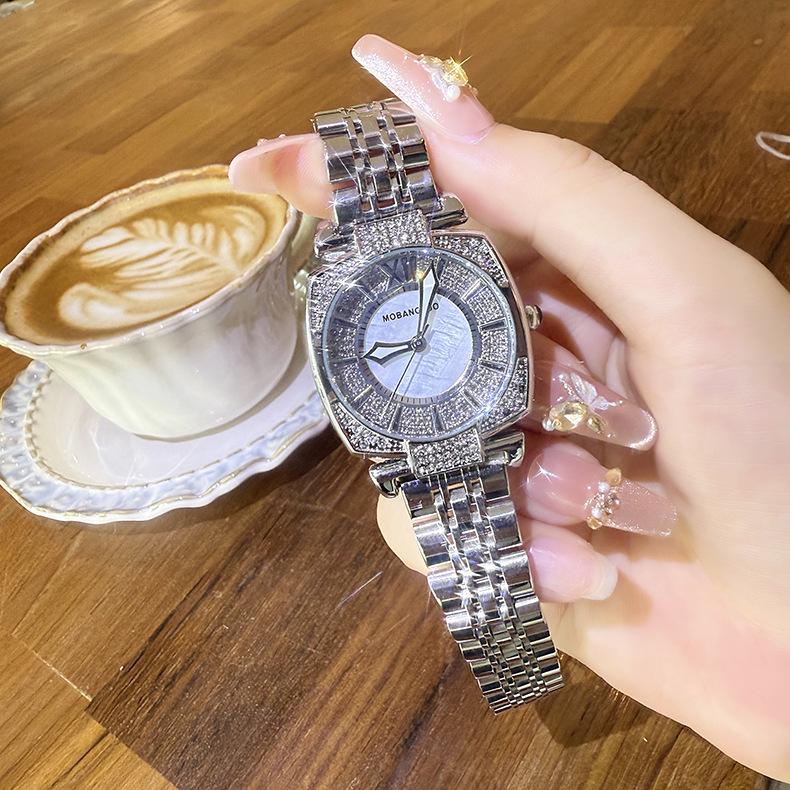 Gypsophila Steel Band Luxury Women's Quartz Watch with Diamond-Set Round Dial