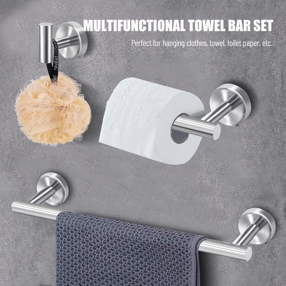 4 Pieces Bathroom Hardware Accessories Set Towel Bar Robe Hooks Toilet Paper Holder 304 Stainless