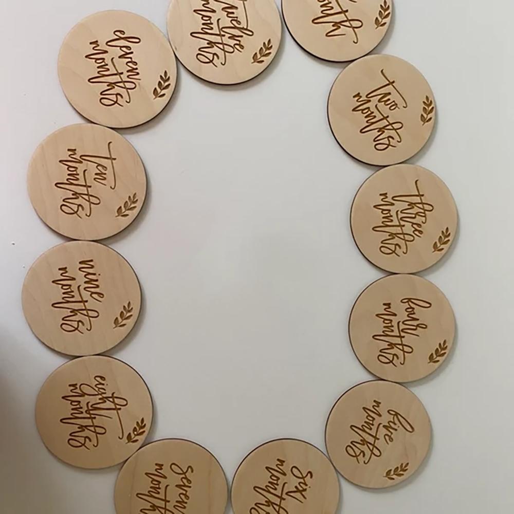 

12 шт. Набір місячних віх, Дерев яні маркери віх, Картка віхи, Вечірка Baby Shower, Оголошення про народження, Реквізит для фото новонародженого 12pcs 10cm