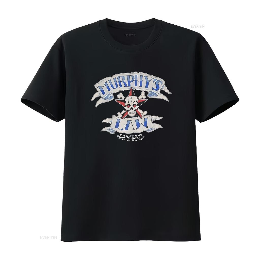 Murphys Law NYHC Skull Crossbones T Shirt Urban Streetwear Punk Rock Style vintage Washed Unisex streetwear Stretched Soft