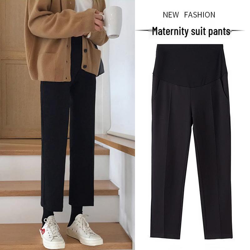 High-Waist Maternity Cropped Pants - Slimming, Loose Fit with Tummy Support for Spring & Autumn. XL