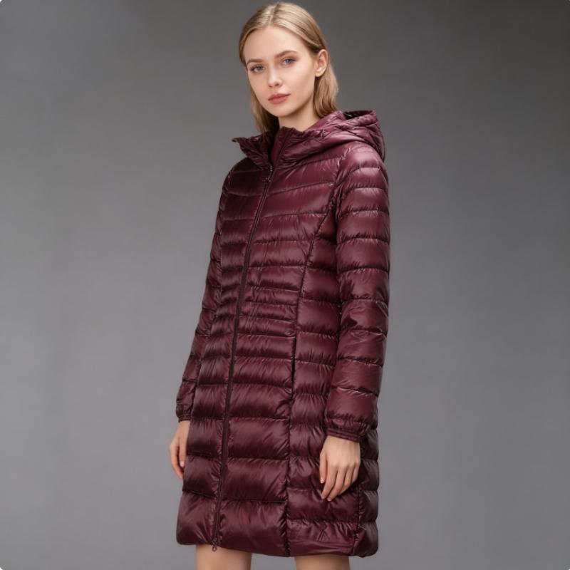 Women's Long Hooded Puffer Down Jacket - Ultra-Light Style