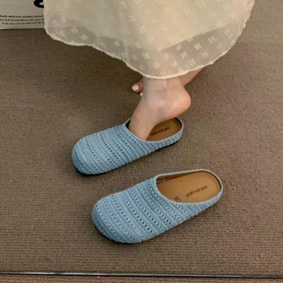 Evening Wind Thick-soled Bohemian Boken Shoes Women's Outer Wear Woven Hollow Breathable Half-drag One Pedal Bag Head Single Shoes